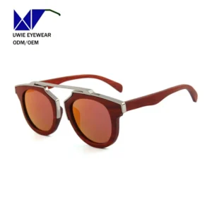 Size 43-20-140 Classic Solid Full Rim Round Wooden Polarized Sunglasses Anti-Radiation Protection Comfortable Design