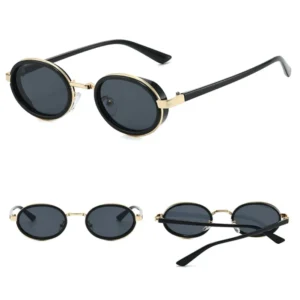 Small Frame Metal Oval Futuristic Punk Retro Fashion Sunglasses