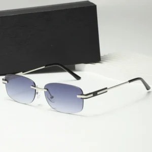 Small Rectangle Metal Eyeglasses Frames Luxury Rimless Sunglasses for Men Gafas De Sol