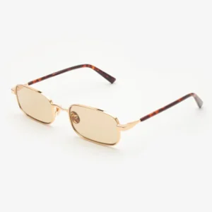 Small Rectangular Sunglasses UV400 Metal Frame Brown Tinted Vintage Women Custom