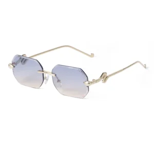 Snake-shaped Gold Metal Frame Rimless Sunglasses Custom Logo Designer Polygon Shades Women Gradient Cutting Lens