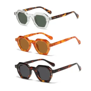Special Offer Classic Design Small Frame Polygon Shades Uv400 Hip Hop Punk Retro Leopard Octagon Rivet Sunglasses 5133