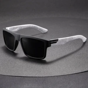 Sporty Polarized Men’s Sunglasses Square Plastic Frame Textured Temples UV400 Protection Driving Hiking Cycling