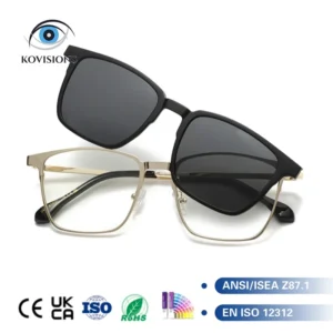 Square Clip-On Mens Sunglasses Metal Base Frame Magnetic Durable Plastic Shade UV Protection Outdoor Daily Wear