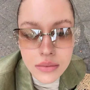 Square Distinctive Diamond-Studded Sunglasses Rimless UV400 Y2K Sunglasses for Women