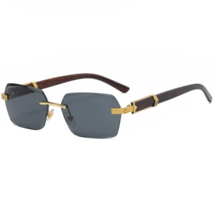 Square Frame Eyeglasses Uv400 Polygon Fashion Wood Grain Frameless Summer Blue Sunglasses