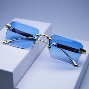 Square Frame Men’s Sunglasses UV400 Protection Rimless Casual Metal Design