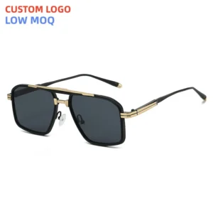 Square Metal Frame Sunglasses for Men Custom Logo Double Bridge UV400 Lens for Driving