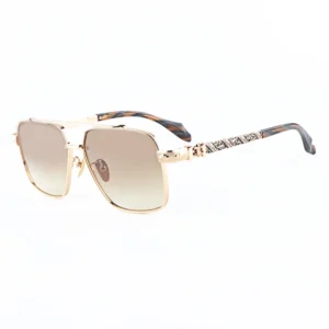 Square Pilot Metal Frame with Intricate Decorative Detail UV400 Protection Prescription Y2K Sunglasses for Unisex