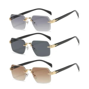 Square Rimless Sunglasses Metal Frame Gradient Lens Gold Detail for Men Women Urban Minimalism Daily Wear and Street Style