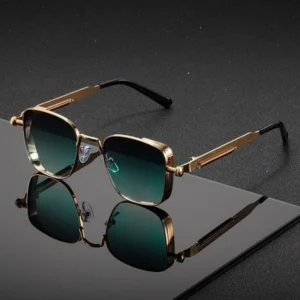 Square Steampunk Metal UV400 Full Frame Men’s Sunglasses for Travel Driving