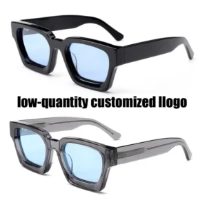 Square Sunglasses Fashion Custom 3D Metal Logo Fashionable Thick Acetate Sunglasses Polarized for Unisex