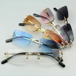 Square Uv400 Gradient Shades Rimless Flower Sun Glasses Frames Irregular Men Metal Sunglasses for Women Men