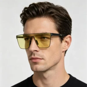 Square Yellow Lens Sunglasses for Men UV400 Night Vision Anti Glare Driving Glasses Oversized Flat Top Shades