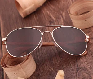 Stylish Custom Logo Sun Glasses Wooden Combined Metal Frame Sandal Wood Temple Polarized Sunglasses