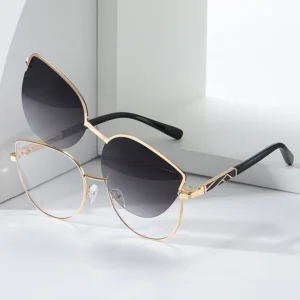 Stylish Designer Multi Color Plating High Quality Metal Full Rim Oval Light Weight UV400 Polarized Clip Sunglasses