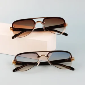 Stylish Metal Frame and Dual Beam Unisex Sunglasses for Men and Women Large Lens High End Look BQ 8088