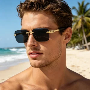 Stylish Metal Rimless Sunglasses Men Fashion UV Protection Sun Glasses Vintage Luxury Frameless Shades Eyewear