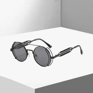 Stylish Retro Trend Sunglasses Round Frame Metal Hollow Double Beam Frame Punk Sunglasses