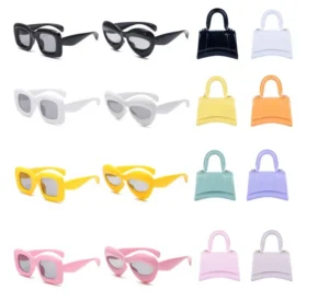 Summer Beach Travel Cute Bling UV400 Girls Shades Matching Mini Handbag Kids Sunglasses and Purse Set