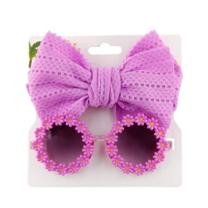 Summer Kids Sunglasses With Headbands Set Baby Bows Elastic Hair Band for Children Girl