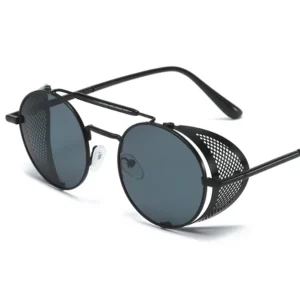 Summer Sunglasses Retro Black Metal Gold Side Shield UV Protection Unisex Steampunk Style Light Weight Full Rim