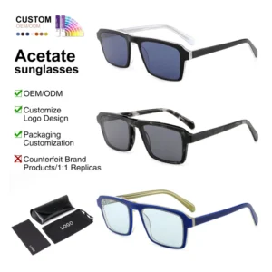 Sunglasses Manufacturer OEM ODM Men’s Square Flat-Top Fashion Sunglasses Women’s Classic Luxury Style Acetate Fiber Sunglasses