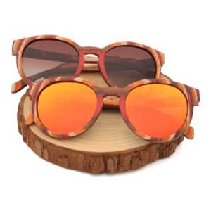 Sustainable Wood Frame Skate Shades Polarized Color Shift Lenses Flexible Metal Hinges Custom Logo