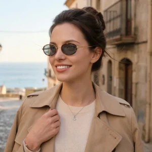 T1713 Fashion Retro Metal Oval Frame Black Trendy Unisex UV400 Sunglasses
