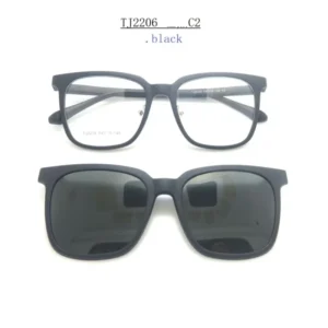 TJ2206 TR Magnet Clip-On Glasses Set Square Full Rim Unisex Eyeglasses for Daily Wear & Reading