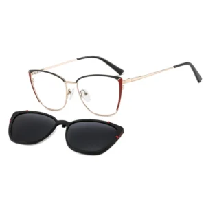 TR Clip On Gold Stainless Steel Frame Women’s Cat Eye Full Rim Durable Sunglasses TAC Polarized Lens Magnetic