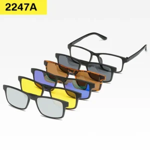 TR90 Optical Frame 6 in 1 Magnet Clip on Polarized Sunglasses with 5 Lenses
