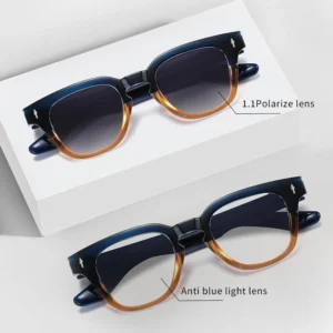 TR90 Unisex Retro Polarized Sunglasses Anti Blue Light Anti Radiation Acetate Glasses with Comfortable Fit