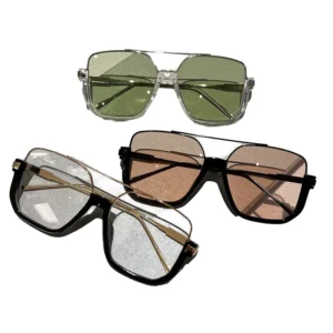 TY9099 Oversized Square Metal Sunglasses Eyeglasses Frames Gradient UV400 Lenses Green Yellow Gold for Women