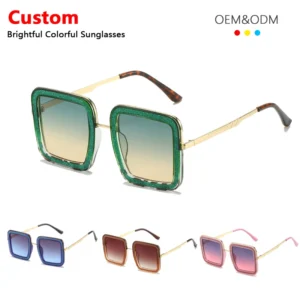 Thick Frame Square Fashion Driving Outdoor Gradient Metal Glasses Personality Unisex Sunglasses