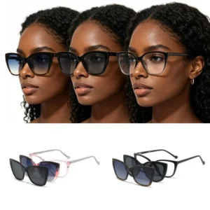 Three Lensse Women Magnetic Clip All-in-one Cat Eye Sun Shades Multifunctional Driving Cycling Polarized Sunglasses