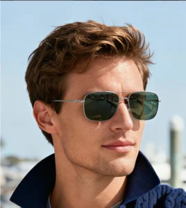 Titanium Frame Polarized Sunglasses S19205 HD Tempered Glass Anti-Reflective Wear-Resistant Men’s Driving Travel Sunglasses