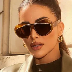 Toad-shaped Rectangle Vintage Large Full Frame Women’s Metal Sunglasses UV400 Protection
