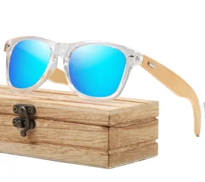 Transparent frame bamboo wood plastic sunglasses with your own branding