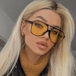 Trend Elegant Lady Plastic Frame Double Girder UV400 Shades Sunglasses Large Square Sunglasses Retro Fashion