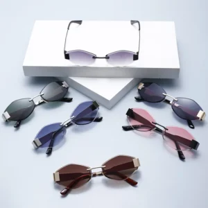 Trend Fashion Sun Glasses Outdoor Sport Transparent Lenses Custom Logo Rimless Sunglasses Diamond Cut