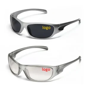 Trending Designer Luxury Sport Sunglasses Custom Logo UV400 Safety Shiny Silver Y2K Sunglasses for Women Men
