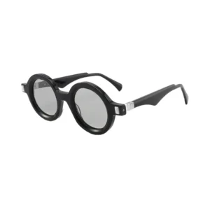 Trendy Black Round Sunglasses UV400 Polarized Small Frame Shades with Metal Accents for Women Acetate Sunglasses