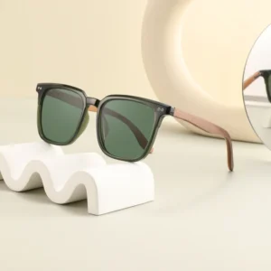 Trendy Custom Logo PC Frame Wooden Temple Sunglasses Polarized Lens Wooden Temples