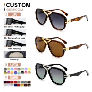 Trendy Double Bridge Custom CE Sunglasses Metal Hollow Design Lens Polarized Acetated Sunglasses for Women
