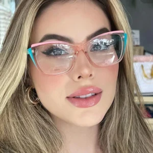 Trendy Ladies Optical Glasses with Cat Eye Color Blocking TR90 Anti Blue Light Eyeglasses Frame Black Red with Logo on Lens
