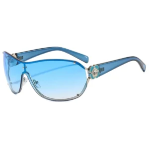 Trendy Metal Frame Women’s Rhinestone Sunglasses Y2K Hot Girl Style One Piece Shades Retro Modern Eyewear Glasses