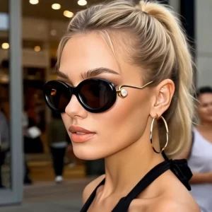Trendy Round Pearl Decoration Women’s Luxury Sunglasses Exquisite Fashionable Small Oval Sun Glasses Tortoiseshell Shades