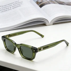 Trendy Shades Eyewear Retro Square Acetate Sunglasses Acetate Frame with Green UV400 Protection Lenses for Men Women