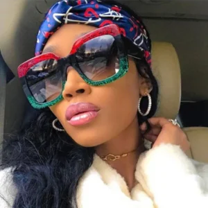 Trendy Square Sunglasses Women’s Colorful Glitter Retro Sunglasses